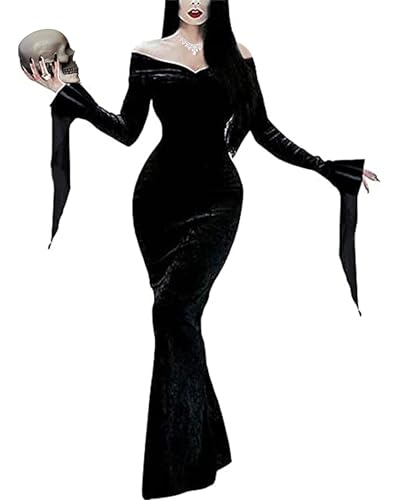 YAOHUOLE Halloween Kostüm Damen Damen Lang Kleid Herbst Winter Maxi Zurück Split Abend Rückenfrei Party Kleid Damen Schwarz XL von YAOHUOLE