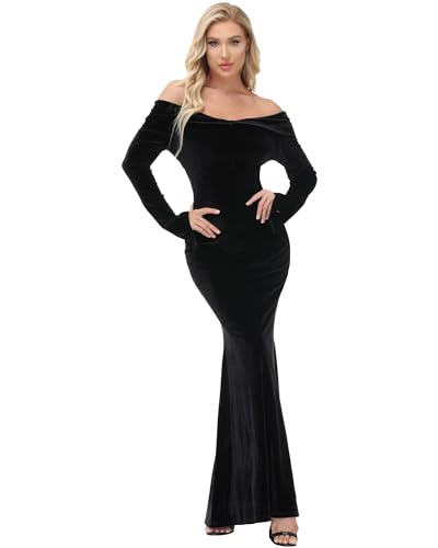 YAOHUOLE Halloween Kostüm Damen Damen Lang Kleid Herbst Winter Maxi Zurück Split Abend Rückenfrei Party Kleid Schwarz XL von YAOHUOLE