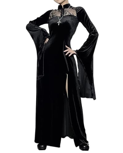YAOHUOLE Halloween Kostüm Damen Gruselig Schwarzes Kleid Halloween Kleid Halloween Vampir Kostüm Damen Schwarze S von YAOHUOLE