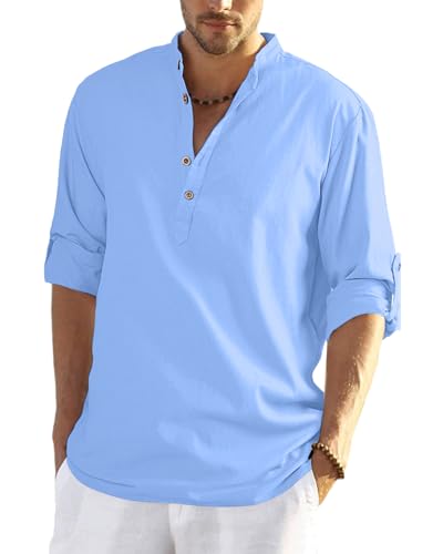 YAOHUOLE Henley Leinenhemd Herren Freizeithemden Für Herren Herren Hemd Langarm Regular Fit Herren Leinenhemd Himmelblau XL YAOHUOLE Henley Leinenhemd Herren Freizeithemden Für Herren Herren Hemd Langarm Regular Fit Herren Leinenhemd Himmelblau XL von YAOHUOLE
