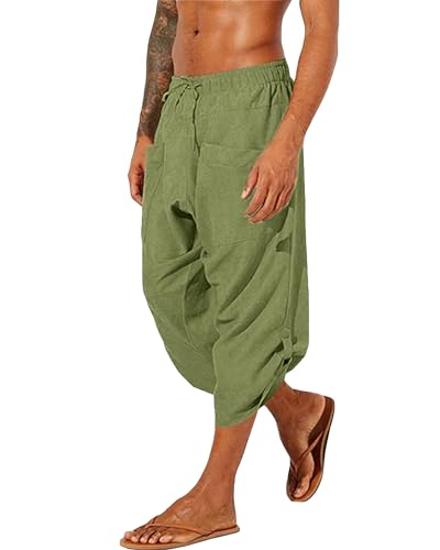 YAOHUOLE Herren 3/4 Hose Leinen Kurze Hosen Freizeit Shorts Weiss Armeegrün 2XL YAOHUOLE Herren 3/4 Hose Leinen Kurze Hosen Freizeit Shorts Weiss Armeegrün 2XL von YAOHUOLE