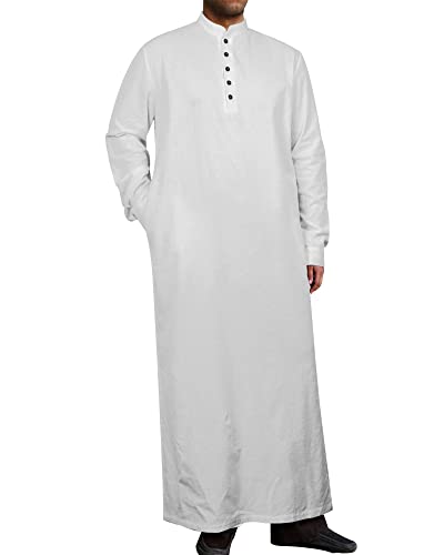 YAOHUOLE Herren Baumwolle Langarm Thobe Herren Kaftan Lang Robe Weiß Herren Weiß XL von YAOHUOLE