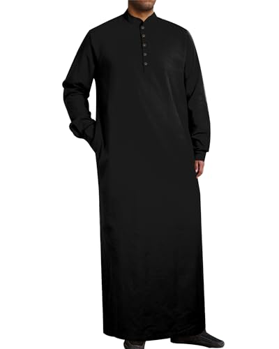 YAOHUOLE Herren Baumwolle Leinen Kaftan Abaya Herren Jelaba Herren Muslimisches Kleid Lang Herren, Schwarz , XL von YAOHUOLE