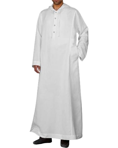 YAOHUOLE Herren Baumwolle Leinen Kaftan Abaya Herren Jelaba Muslim Kleid Lang Herren Kaftan Thobe, weiß, M von YAOHUOLE