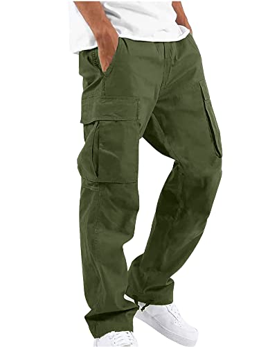 YAOHUOLE Herren Cargohose Casual Baumwolle Stretchy Kordelzug Taille Hose, armee-grün, 34-37 von YAOHUOLE