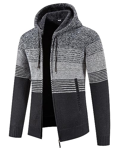 YAOHUOLE Herren Herbst-Winter Strick-Pulli Sweatshirt-Jacke Cardigan - Freizeit-Mode Klassische Fleece-Futter Warme Bequeme Outdoor Männer Strickmuster-Jacke Pulliover Mantel Dunkelgrau XL von YAOHUOLE