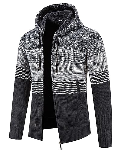 YAOHUOLE Herren Hoodie Mit-Kapuzen Strick-Sweatshirt Jacke-Cardigan - Pullover Freizeit-Mode Herbst-Winter Fleece-Futter Warme Bequeme Outdoor Männer für Hoodie Dunkelgrau XL von YAOHUOLE