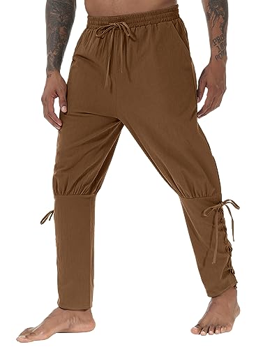 YAOHUOLE Herren Hose Medieval Gothic Herren Steampunk Men Casual Pants, braun, M von YAOHUOLE