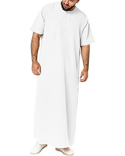 YAOHUOLE Herren Kaftan Kurzarm Freizeit Thobe Herren Kaftan Herren Lang mit Taschen Weiß L von YAOHUOLE