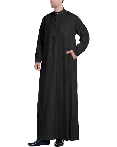 YAOHUOLE Herren Kaftan Lang Langarm Thobe Baumwolle Schwarz L von YAOHUOLE