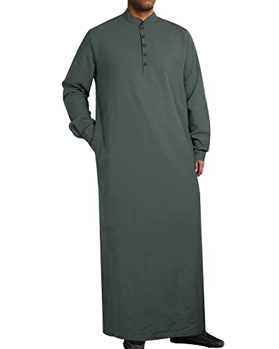 YAOHUOLE Herren Kaftan Lang Thobe Herren Langarm Thobe Herren Kaftan Langarm Dunkelgrau L von YAOHUOLE