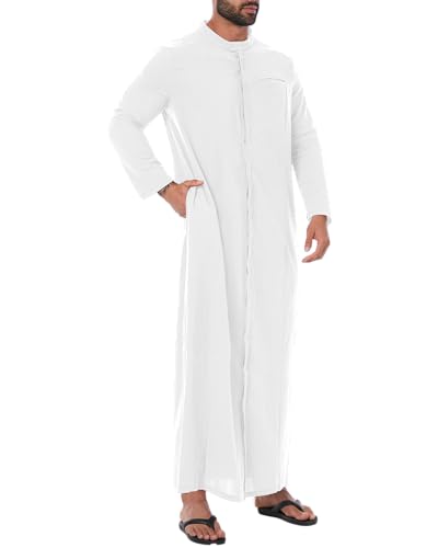 YAOHUOLE Herren Kaftan Langarm Freizeit Thobe Herren Kaftan Herren Langarm mit Taschen Weiß L von YAOHUOLE