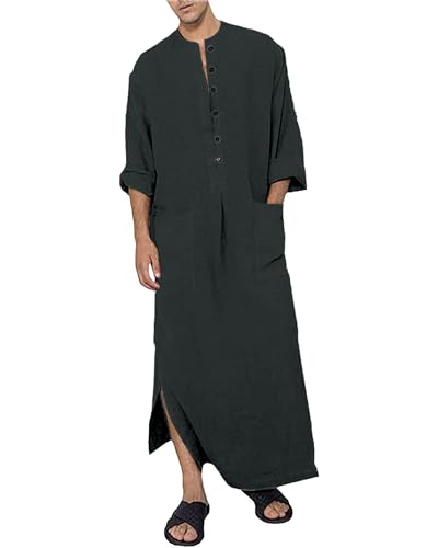 YAOHUOLE Herren Kaftan Lange Robe Herren Mens Kaftan Herren Kaftan Lang Kaftan Herren Dunkelgrau 3XL von YAOHUOLE