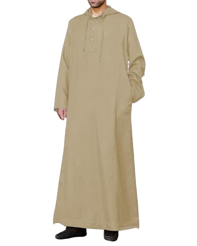 YAOHUOLE Herren Kaftan Leinen Herren Langarm Thobe Men Kaftan Thobe Herren Baumwolle Khaki L von YAOHUOLE