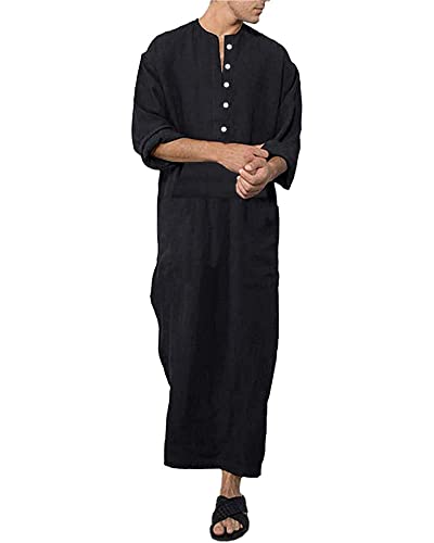 YAOHUOLE Herren Kaftan Leinen Lang Freizeithemd Herren Langarm Kaftan Männer Schwarz XL von YAOHUOLE