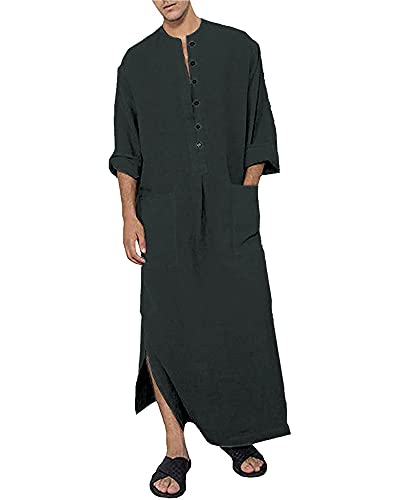 YAOHUOLE Nachthemd Herren Thobe Herren Tiefer Ausschnitt Seite Split Kaftan Dunkelgrau XL von YAOHUOLE