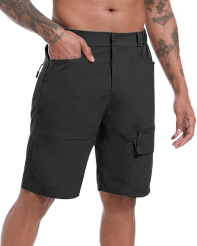 YAOHUOLE Herren Leichte Cargo Shorts Herren Bermuda Shorts Regular Fit Herren Wanderhose Kurz Hose Schwarz L von YAOHUOLE