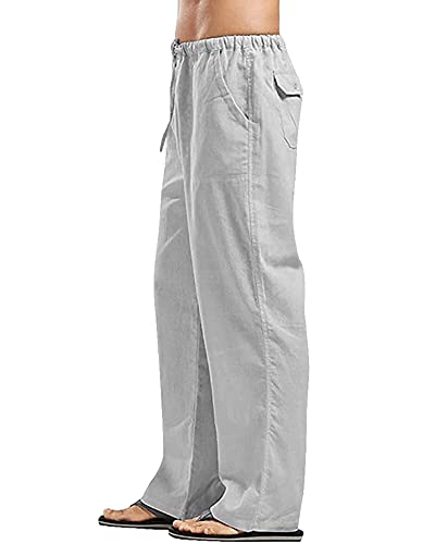 YAOHUOLE Herren Leinenhose Lange Leichte Sommerhose Lockere Freizeithose für Urlaub Grau M YAOHUOLE Herren Leinenhose Lange Leichte Sommerhose Lockere Freizeithose für Urlaub Grau M von YAOHUOLE