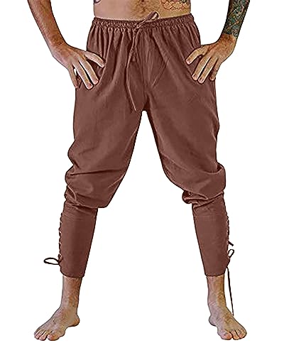 YAOHUOLE Herren Mittelalter Hose Schnürhose Herren Mittelalter Wikinger Renaissance Steampunk Hose Herren Braun L von YAOHUOLE