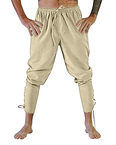 YAOHUOLE Herren Mittelalter Hose Schnürhose Herren Mittelalter Wikinger Renaissance Steampunk Hose Herren Khaki L von YAOHUOLE