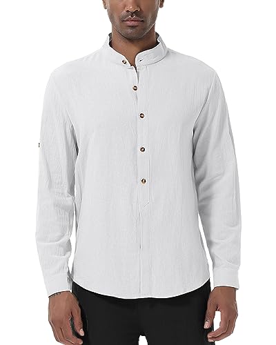 YAOHUOLE Herrenhemd mit Mao-Kragen, langärmlig, lässig, Henley Shirt, weiß, 56 von YAOHUOLE