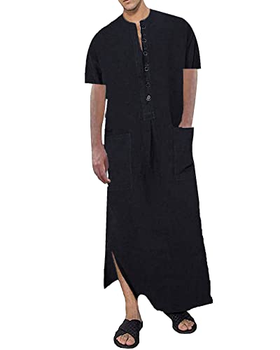 YAOHUOLE Kaftan Herren Kurzarm Thobe Herren Kurzarm Herren Kaftan Arabisch Schwarz M von YAOHUOLE