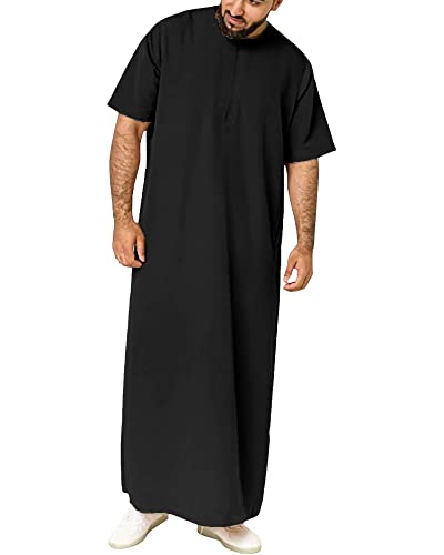 YAOHUOLE Kaftan Herren Kurzarm Thobe Herren Leinen Herren Kaftan Leinen Kurzarm Schwarz 3XL von YAOHUOLE