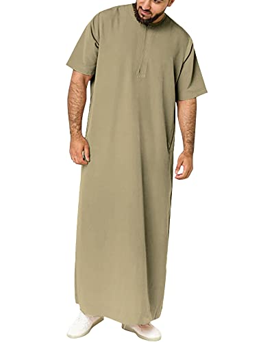 YAOHUOLE Kaftan Herren Lang Sommer ThobeHerren Kurzarm Men Kaftan Thobe Herren Dunkel Khaki M von YAOHUOLE