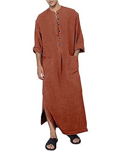 YAOHUOLE Kaftan Herren Langarm Männer Thobe Weiche Kaftan Baumwolle Langes Thobe Ziegelrot L von YAOHUOLE