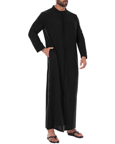 YAOHUOLE Kaftan Herren Langarm Sommer Thobe Herren Leinen Kaftan Herren Langarm Schwarz 3XL von YAOHUOLE