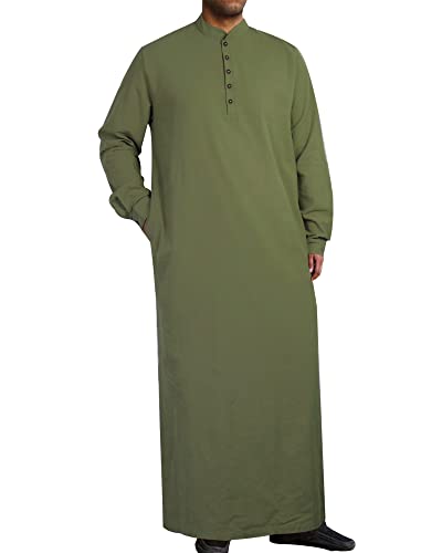 YAOHUOLE Kaftan Herren Leinen Herren Kaftan Langarm Herren Langarm Kaftan Männer Kaftan Armeegrün XL von YAOHUOLE