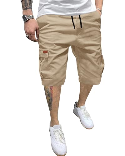 YAOHUOLE Kurze Hosen Herren Bermuda Chino Shorts Herren Stretch Herren Cargo Shorts Sommer Universal Fit Khaki L von YAOHUOLE