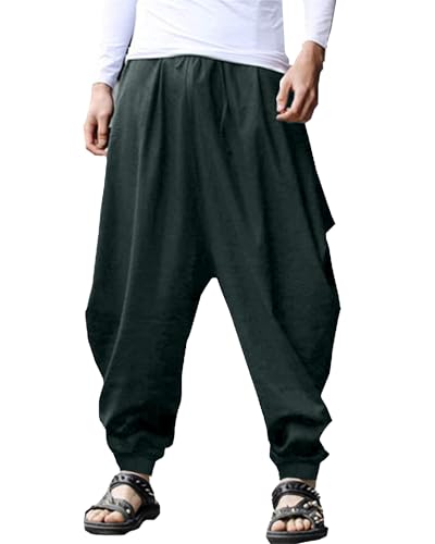 YAOHUOLE Lässige Herren Baumwoll Leinen-Hose Klassische Leinen Herren Haremshose Baggy Dunkelgrau XL von YAOHUOLE