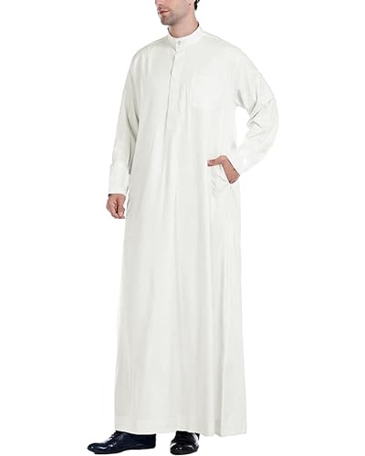 YAOHUOLE Langarm Kaftan Herren - Weißen Universal Fit Weiß 2XL von YAOHUOLE