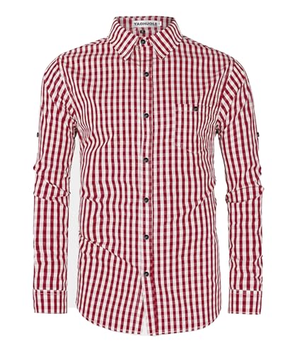 YAOHUOLE Leinen Hemden Herren Oktoberfest Hemd Herren Oberhemden Herren Langarm Comfort Fit Weinrot 2XL von YAOHUOLE