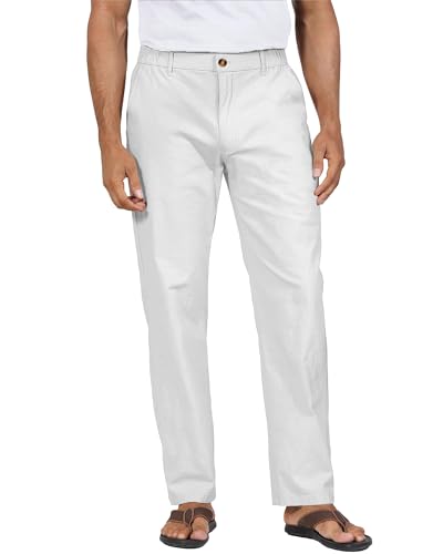 YAOHUOLE Leinen Hose Herren Strandhose Herren mit Taschen Leinenhose Herren Lang Weiß M von YAOHUOLE