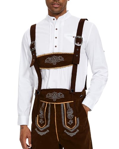 YAOHUOLE Leinen Oktoberfesthemden Herren Langarm Oberhemd Weiß 2XL von YAOHUOLE