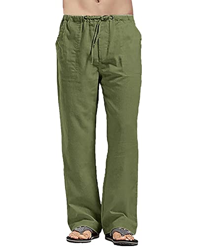 YAOHUOLE Leinen Strandhose Herren mit Taschen Kordelzug Sommerhose Herren Leicht Lang Armee grün M YAOHUOLE Leinen Strandhose Herren mit Taschen Kordelzug Sommerhose Herren Leicht Lang Armee grün M von YAOHUOLE