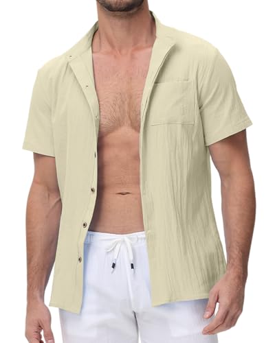 YAOHUOLE Leinenhemd Freizeithemd Leinenhemd Kurzarm Herren Sommerhemd Herren Khaki L YAOHUOLE Leinenhemd Freizeithemd Leinenhemd Kurzarm Herren Sommerhemd Herren Khaki L von YAOHUOLE