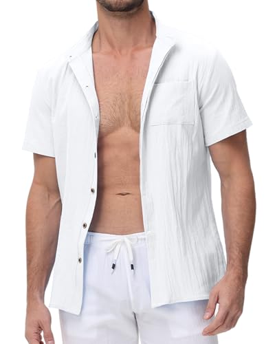 YAOHUOLE Leinenhemd Herren Herren Strandhemd Sommerhemd Herren Kurzarm Leinenhemd Freizeithemd Weiß M YAOHUOLE Leinenhemd Herren Herren Strandhemd Sommerhemd Herren Kurzarm Leinenhemd Freizeithemd Weiß M von YAOHUOLE