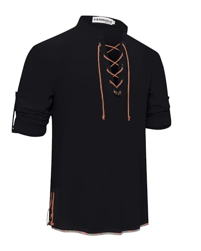 YAOHUOLE Leinenhemd Herren Langarm Wikinger Kleidung Herren Leinen Pirat Hemd Men Henley Shirt Piratenhemd Herren Schwarz 2XL YAOHUOLE Leinenhemd Herren Langarm Wikinger Kleidung Herren Leinen Pirat Hemd Men Henley Shirt Piratenhemd Herren Schwarz 2XL von YAOHUOLE