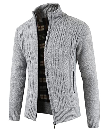 YAOHUOLE Männer Cardigan Jacke Pullover & Strickjacken für Herren Knopfleiste Strickjacke Cardigan Zopfmuster Hellgrau M von YAOHUOLE