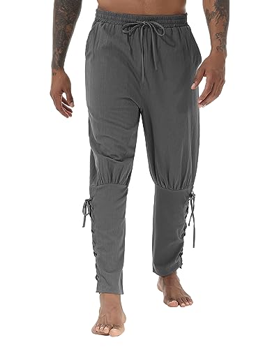 YAOHUOLE Mitteralterhose Herren Lang Leinenhose Herren Mitteralter mit elastischer Taille und Taschen Dunkelgrau M von YAOHUOLE