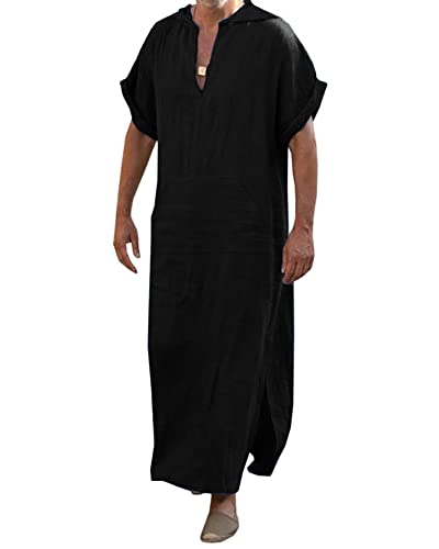 YAOHUOLE Muslim Kaftan Herren Kaftan Leinen Herren Thobe for Men Kaftan Männer Schwarz 2XL von YAOHUOLE