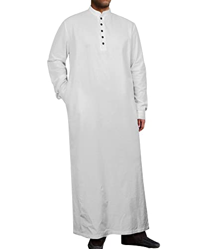 YAOHUOLE Nachthemd Herren Lang Kaftan Langarm Thobe Muslim Kleidung Weiß 2XL von YAOHUOLE