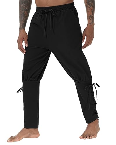 YAOHUOLE Piratenhose Herren Kostüm Wikinger Renaissance Steampunk Freizeithose Mittelalter Hose Schwarz 2XL YAOHUOLE Piratenhose Herren Kostüm Wikinger Renaissance Steampunk Freizeithose Mittelalter Hose Schwarz 2XL von YAOHUOLE