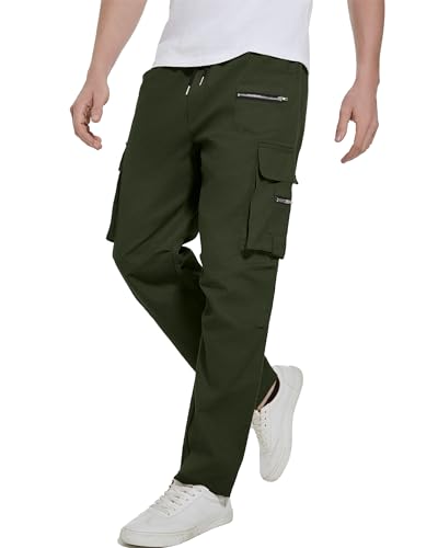 YAOHUOLE Ranger Hose Herren Multitarn Strandhose Herren Loose Fit Cargo Hosen Männer Lang Armeegrün 3XL von YAOHUOLE