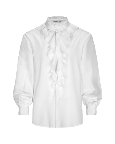 YAOHUOLE Steampunk Kostüm Herren Gothic Shirt Pirat Herren Langarm Piratenkostüm Herren Weiß XL von YAOHUOLE