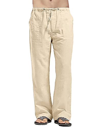 YAOHUOLE Strandhose Herren Lang Herren Baumwoll Leinenhose Leichte lose Sommerhose Herren Khaki XL von YAOHUOLE