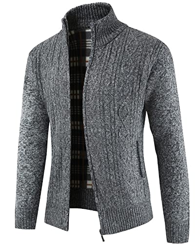 YAOHUOLE Winter Herren V-Kragen Knopfleiste Strickjacke Cardigan Schalkragen Grobstrick Strickjacken Dunkelgrau XL von YAOHUOLE